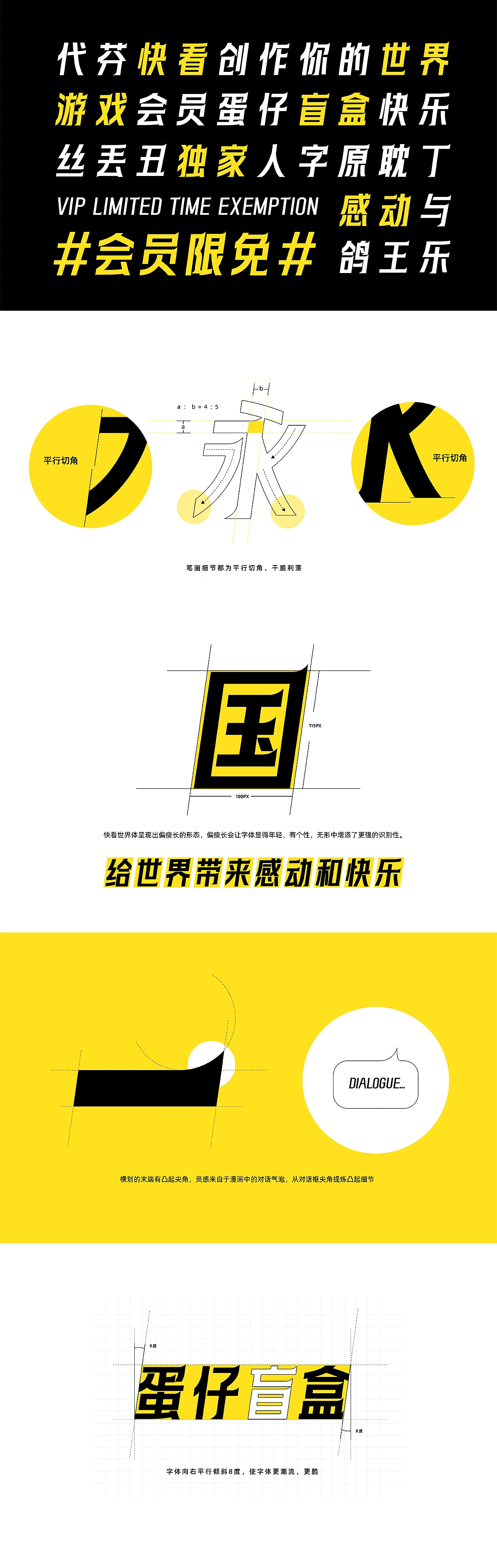 快看世界体：漫画潮流倾斜设计ACGN黑体字体免费商用