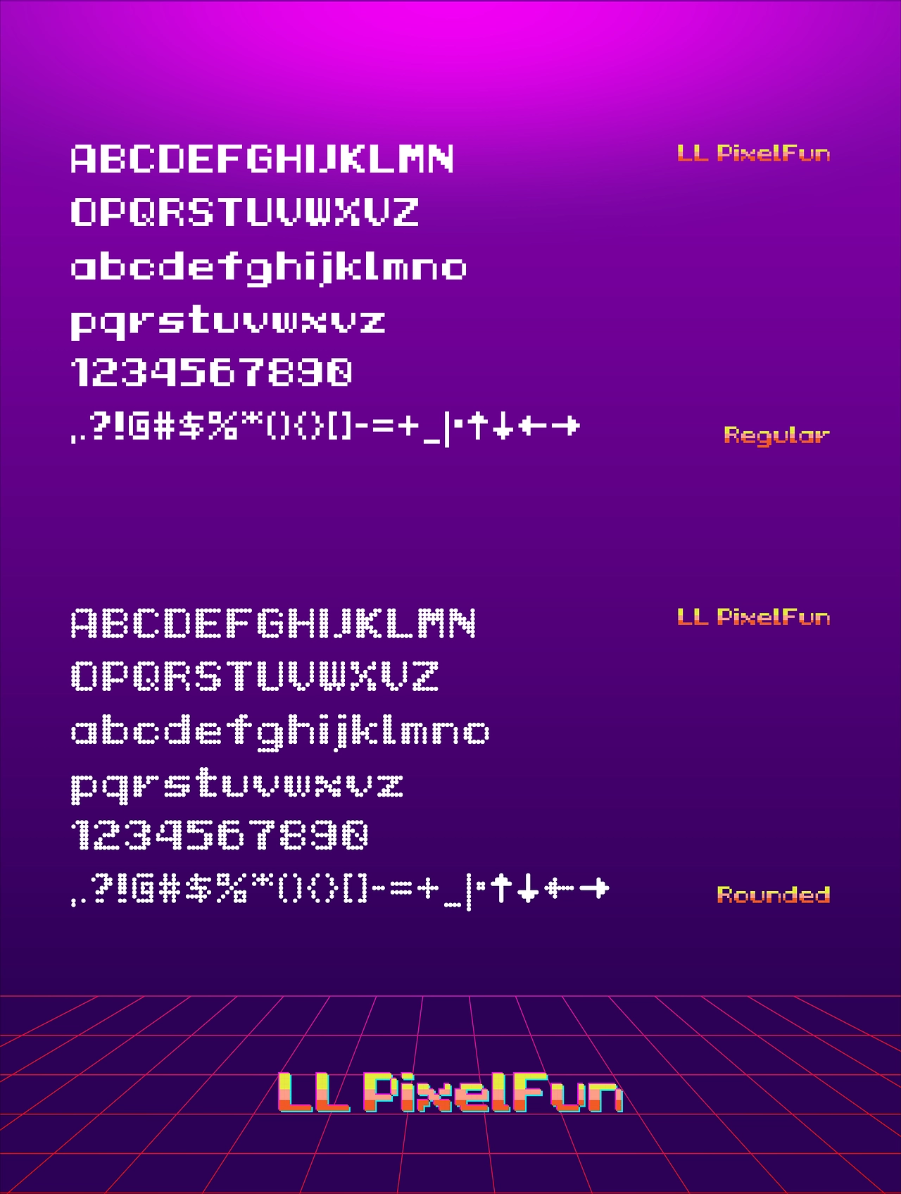 LL PiLL PixelFun:赛博朋克像素风免费英文字体下载