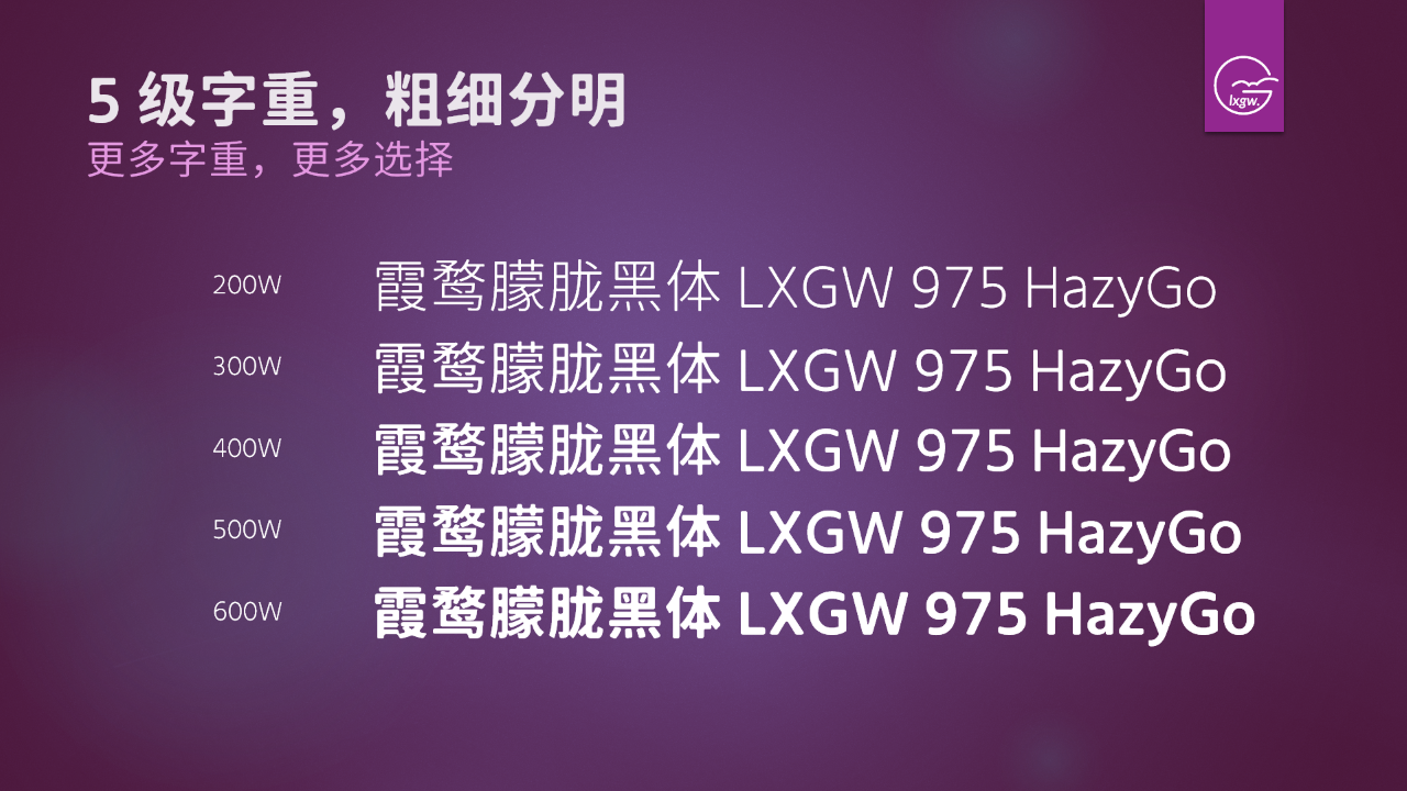 霞鹜975朦胧黑体:圆角晕染质感的现代中文黑体