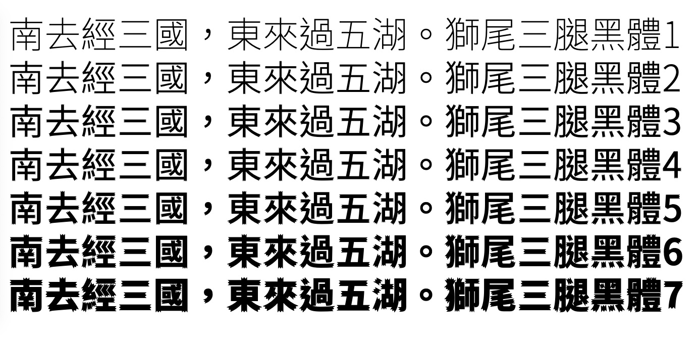 狮尾三腿黑体:基于思源黑体改造的开花笔触免费商用中文字体