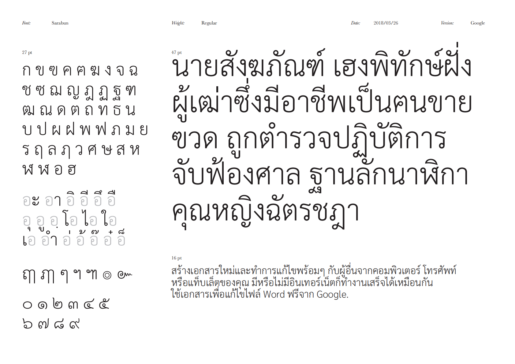 Sarabun:泰国官方标准现代泰文字体