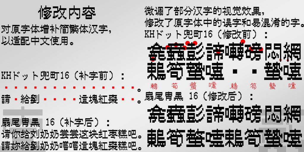 扇尾胄黑16:16px点阵像素免费中文字体